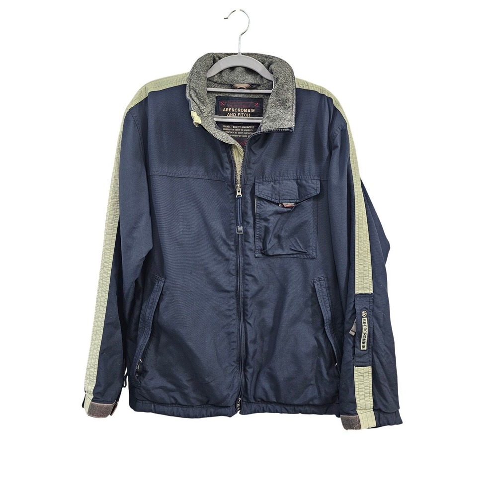 VINTAGE Abercrombie Fitch Mens S Navy Blue Jacket W Stripe Full Zip Y2K Coat GUC